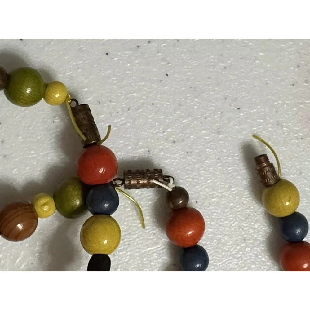 Christmas Wooden Bead Garland @39' Total 7, 7 & 25 Multicolored Twist Connecters
